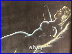 Mid Century Vintage Black Velvet Painting Reclining Nude Woman Unframed 22x28