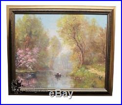 Misty River by A Bodson Realist Signed Land Waterscape River Scene Vintage