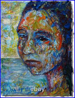 Modern Woman Girl Art Signed Female Oil Painting Abstract Portrait Vintage Deco