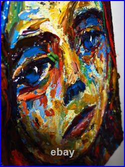 Modern Woman Girl Art Signed Female Oil Painting Abstract Portrait Vintage Deco