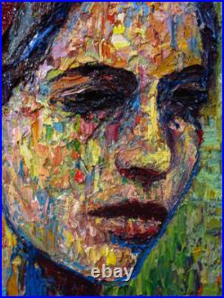 Modern Woman Girl Art Signed Female Oil Painting Abstract Portrait Vintage Deco