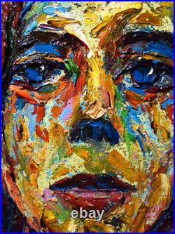 Modern Woman Girl Art Signed Female Oil Painting Abstract Portrait Vintage Deco