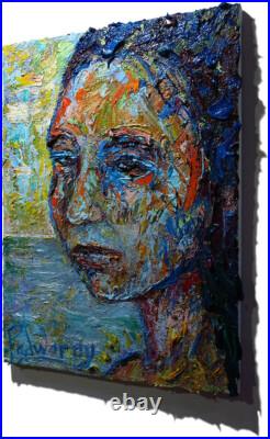 Modern Woman Girl Art Signed Female Oil Painting Abstract Portrait Vintage Deco