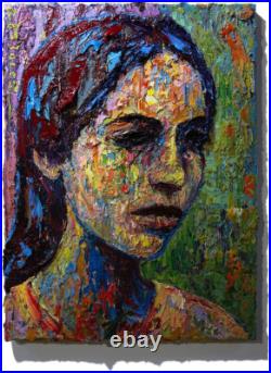Modern Woman Girl Art Signed Female Oil Painting Abstract Portrait Vintage Deco