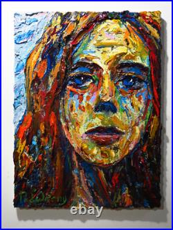 Modern Woman Girl Art Signed Female Oil Painting Abstract Portrait Vintage Deco