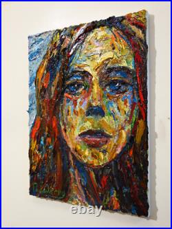 Modern Woman Girl Art Signed Female Oil Painting Abstract Portrait Vintage Deco