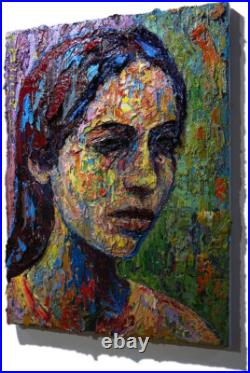 Modern Woman Girl Art Signed Female Oil Painting Abstract Portrait Vintage Deco