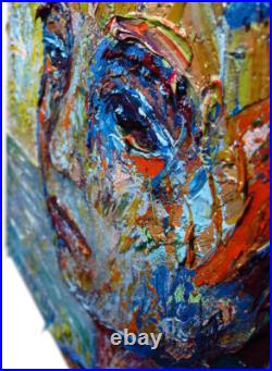 Modern Woman Girl Art Signed Female Oil Painting Abstract Portrait Vintage Deco