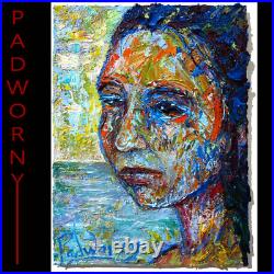 Modern Woman Girl Art Signed Female Oil Painting Abstract Portrait Vintage Deco
