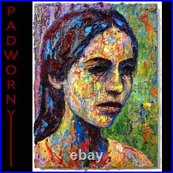 Modern Woman Girl Art Signed Female Oil Painting Abstract Portrait Vintage Deco