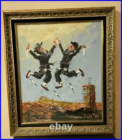 Morris Katz Vintage 1986 Oil Painting Men Dancing Signed & Framed