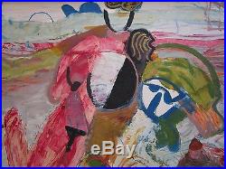 Mystery Artist Signed Abstract Expressionist Painting Modernism Beach Nude Vntg