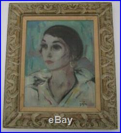 Mystery Artist Signed Painting Antique Vintage Art Deco Portrait Pretty Woman
