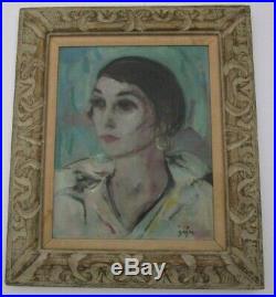 Mystery Artist Signed Painting Antique Vintage Art Deco Portrait Pretty Woman
