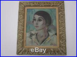 Mystery Artist Signed Painting Antique Vintage Art Deco Portrait Pretty Woman