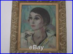 Mystery Artist Signed Painting Antique Vintage Art Deco Portrait Pretty Woman