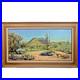 Neal Butcher Signed 43x26 Desert Mountain Scene Saguaro Oil Painting Framed Vtg