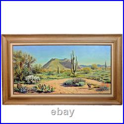 Neal Butcher Signed 43x26 Desert Mountain Scene Saguaro Oil Painting Framed Vtg Neal Butcher Signed 43x26 Desert Mountain Scene Saguaro Oil Painting Framed Vtg