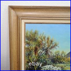 Neal Butcher Signed 43x26 Desert Mountain Scene Saguaro Oil Painting Framed Vtg