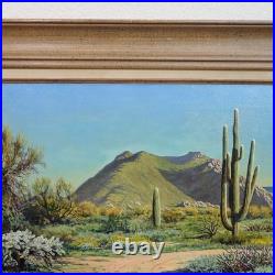 Neal Butcher Signed 43x26 Desert Mountain Scene Saguaro Oil Painting Framed Vtg
