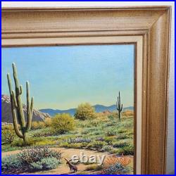 Neal Butcher Signed 43x26 Desert Mountain Scene Saguaro Oil Painting Framed Vtg Neal Butcher Signed 43x26 Desert Mountain Scene Saguaro Oil Painting Framed Vtg
