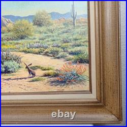 Neal Butcher Signed 43x26 Desert Mountain Scene Saguaro Oil Painting Framed Vtg
