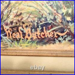 Neal Butcher Signed 43x26 Desert Mountain Scene Saguaro Oil Painting Framed Vtg