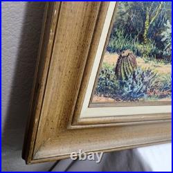 Neal Butcher Signed 43x26 Desert Mountain Scene Saguaro Oil Painting Framed Vtg