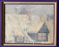 Nice Vintage 70s Landscape Architecture Painting Modern Art Wall Hanging Signed
