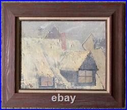 Nice Vintage 70s Landscape Architecture Painting Modern Art Wall Hanging Signed