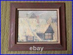 Nice Vintage 70s Landscape Architecture Painting Modern Art Wall Hanging Signed