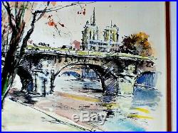 Notre Dame Paris France River Seine Cityscape RARE VINTAGE ORIGINAL Gregoire WithC