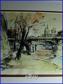 Notre Dame Paris France River Seine Cityscape RARE VINTAGE ORIGINAL Gregoire WithC