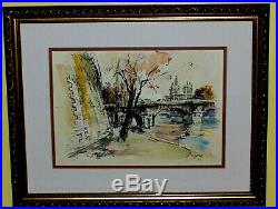 Notre Dame Paris France River Seine Cityscape RARE VINTAGE ORIGINAL Gregoire WithC