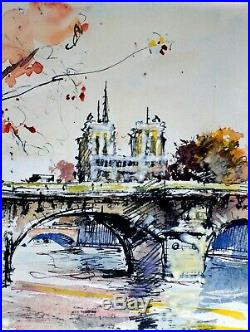 Notre Dame Paris France River Seine Cityscape RARE VINTAGE ORIGINAL Gregoire WithC