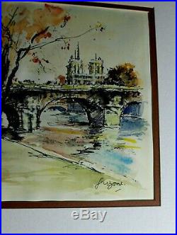 Notre Dame Paris France River Seine Cityscape RARE VINTAGE ORIGINAL Gregoire WithC