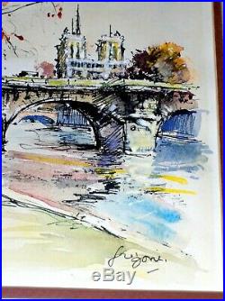 Notre Dame Paris France River Seine Cityscape RARE VINTAGE ORIGINAL Gregoire WithC