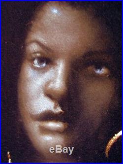 Nude, Black Afro Woman 70's vintage style Original Oil painting Velvet R43x