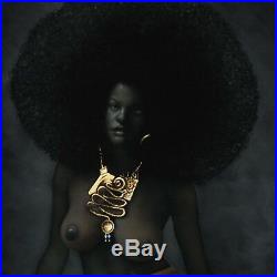 Nude, Black Afro Woman 70's vintage style Original Oil painting Velvet R43x