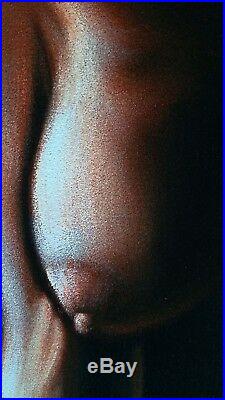 Nude in dark Chiaroscuro Vintage Style Original Oil Painting Black Velvet J327h