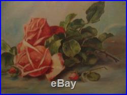 OMG Beautiful Vintage Ornate Gold Framed Oil Painting Of Pink Roses Signed