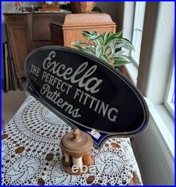 ORG'30s Excella Patterns Reverse Glass Painted Sign VTG Sewing Collectible RARE