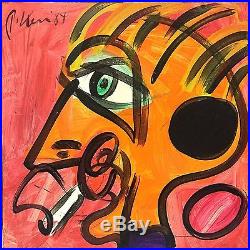 ORIGINAL SIGNED PETER KEIL VINTAGE PAINTING 1984 Red Face 24x24