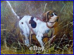 Original Signed Vintage Dog Hunting Quail Landscape Oil Painting