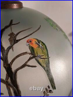Obverse Painted Carolina Parrots Signed Lamp Shade Handel Era style