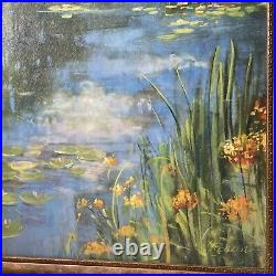 Oil Painting Artist Board Water lilies 30X47Signed Rowan Framed Vtg Ornate