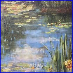 Oil Painting Artist Board Water lilies 30X47Signed Rowan Framed Vtg Ornate