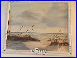 Oil Painting California Seascape 16 x 20 white frame signed Kouba 1972 vintage