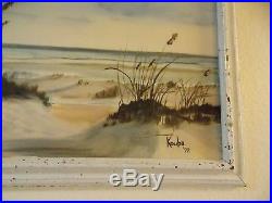 Oil Painting California Seascape 16 x 20 white frame signed Kouba 1972 vintage