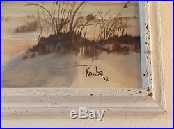 Oil Painting California Seascape 16 x 20 white frame signed Kouba 1972 vintage